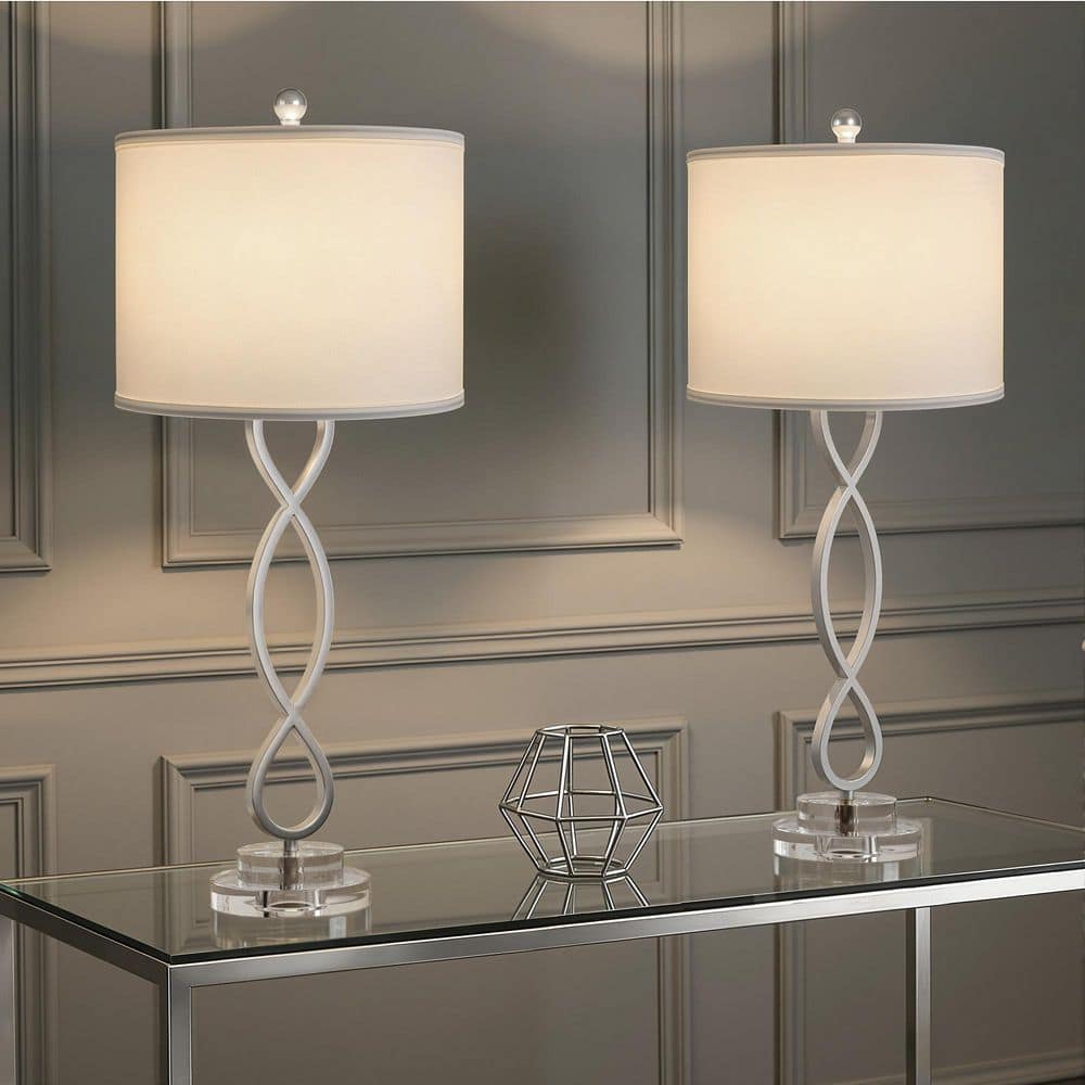 30.5 in. Nickel Modern Dimmable Crystal for Bedside Desk Tall Table Lamps with White Linen Shade (Set of 2) price history on PriceWatchPro