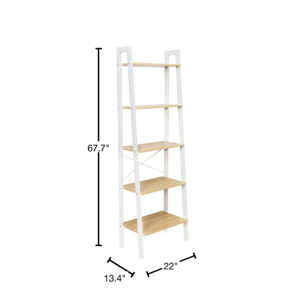 Adjustable White Wood and Metal A-Frame Ladder Shelf