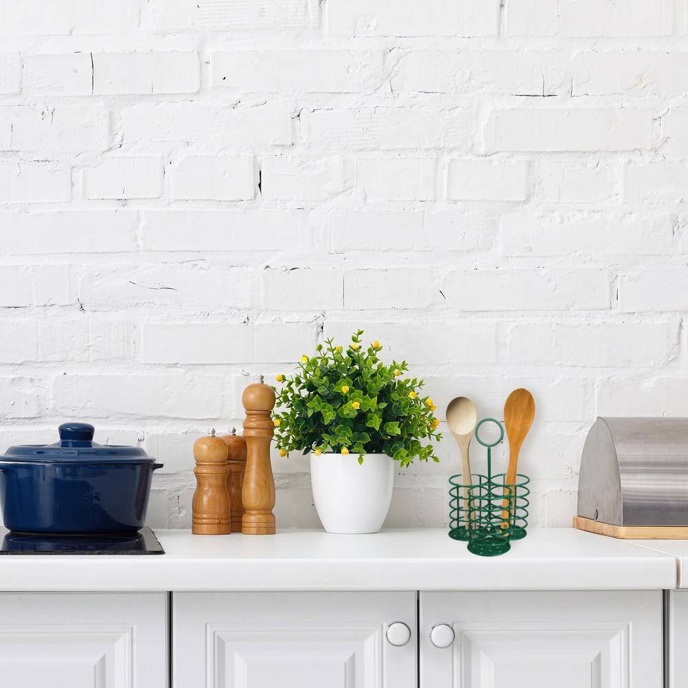 Green Metal 3-Slot Utensil Holder with Handle