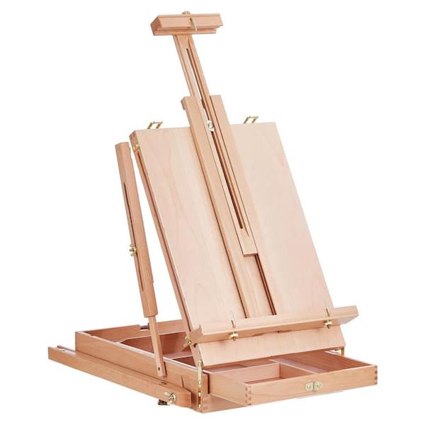 French Easel, Hold Canvas to 34 in. Beechwood Foldable Sketch Box Easel with Drawer, Angle and Height Adjustable