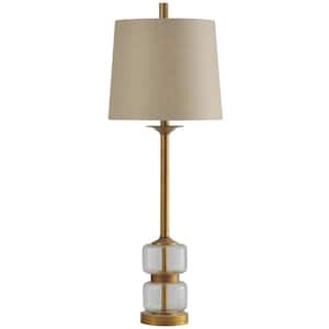34 in. Clear and Gold Table Lamp with Beige Hardback Fabric Shade