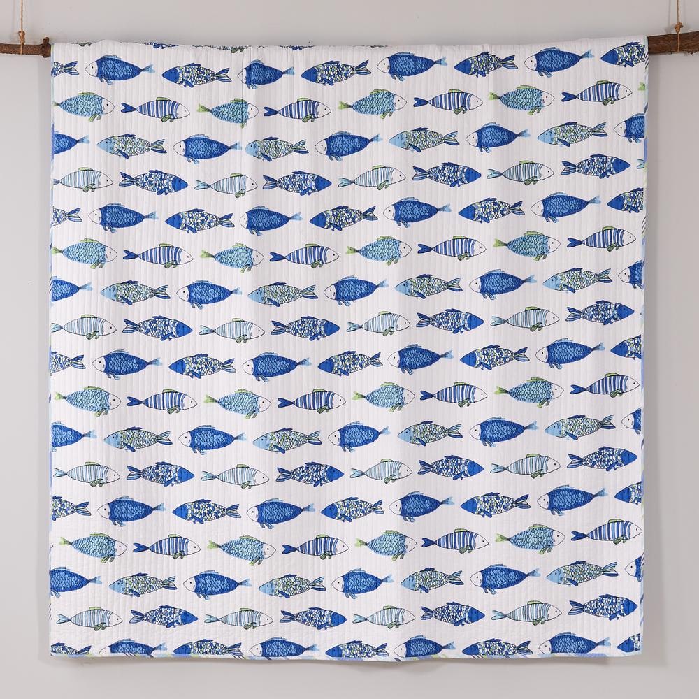 Catalina Blue and Green Cotton Coastal Full/Queen Quilt Set