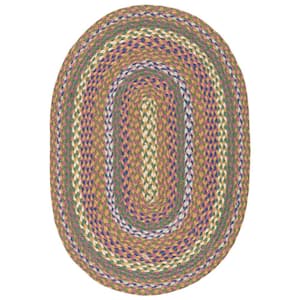 Cape Cod Green/Pink 4 ft. x 6 ft. Braided Striped Border Oval Area Rug