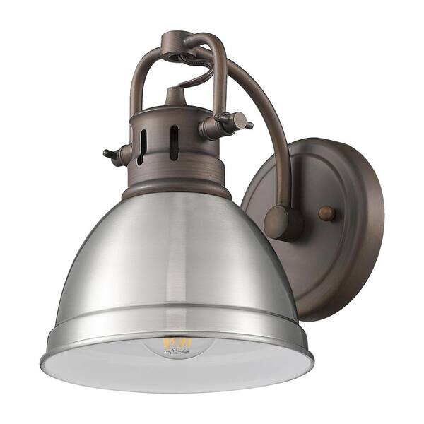 Golden Lighting - Duncan 8.25 in. 1-Light Rubbed Bronze Vanity Light with Silver Shade