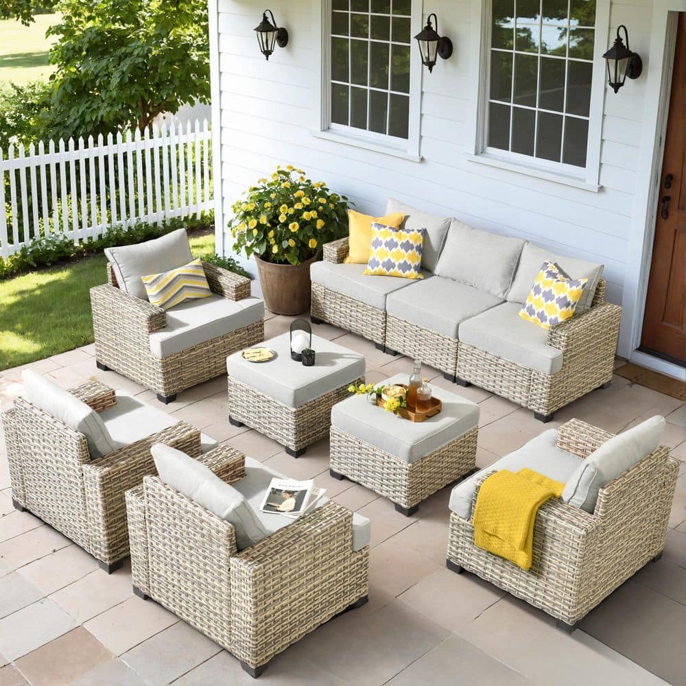 Tiberte Gray 9-Piece Wicker Patio Conversation Seating Set with Gray Cushions price history on PriceWatchPro