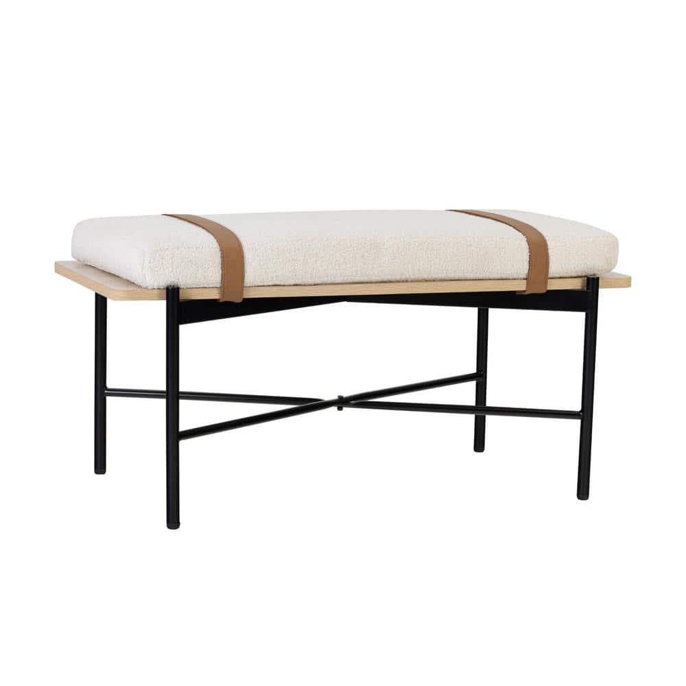 Thatcher 43'' Boucle Cushion Bench with Vegan Leather Straps