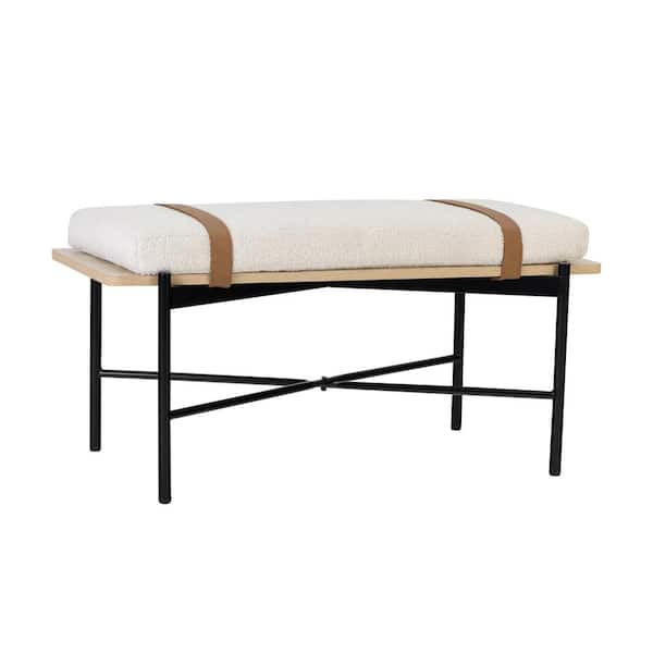 Nathan James Thatcher Black Metal Entryway Dining Bench with Removable  Boucle Cushion, Vegan Leather Straps, and Metal Legs, 43 in. W 22701 - The  Home Depot