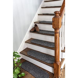 Charcoal 8 in. x 28 in. Oval Stair Treads Braided Lefebvre Indoor/Outdoor