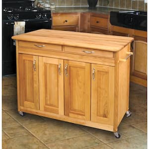 Natural Kitchen Cart With Butcher Block Top