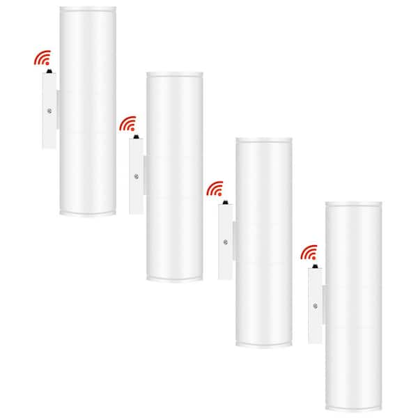 11.5 in. White Aluminum Modern Dusk to Dawn Outdoor Cylinder LED Wall Lantern Scone (Set of 4)