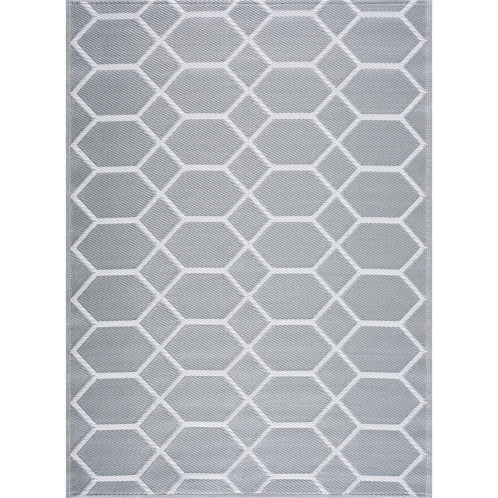 Miami Gray White 8 ft. x 10 ft. Reversible Recycled Plastic Indoor