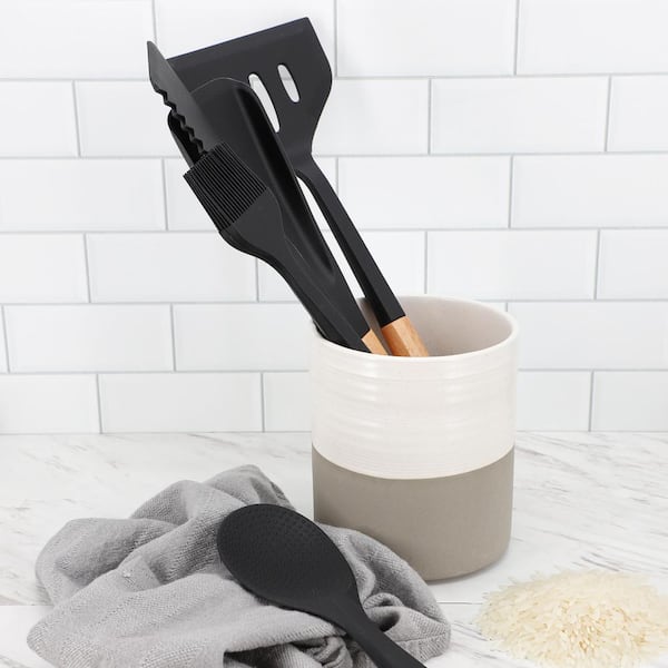 Oster Marion 5-Piece Silicone and Wood Kitchen Tool Set in Black
