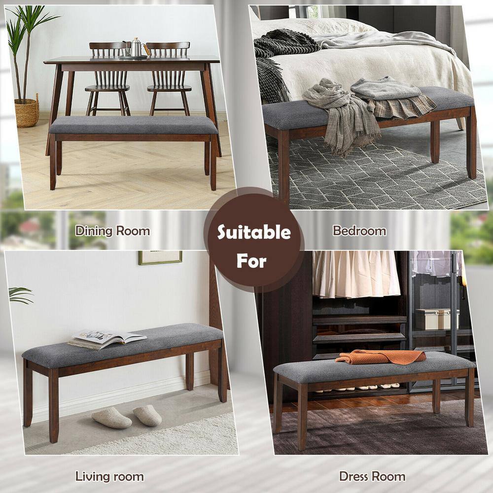 47.5" Gray Linen Upholstered Wood Dining Bench