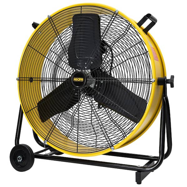 Edendirect 24 in. 2 Speeds Portable High Velocity Drum Fan in Yellow with Powerful 1/3 HP TEAO Enclosure Motor