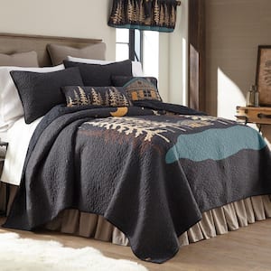 Moonlit Cabin Cotton Charcoal Grey Queen Quilt