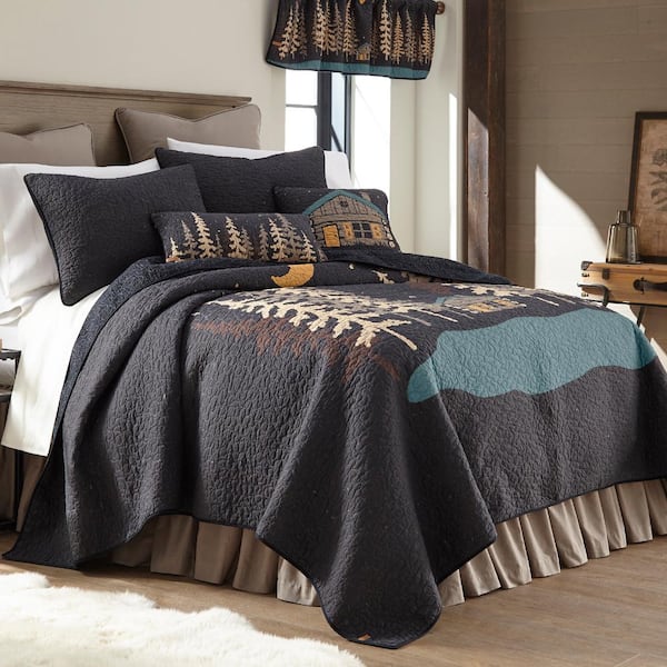 DONNA SHARP Moonlit Cabin Cotton Charcoal Grey Queen Quilt