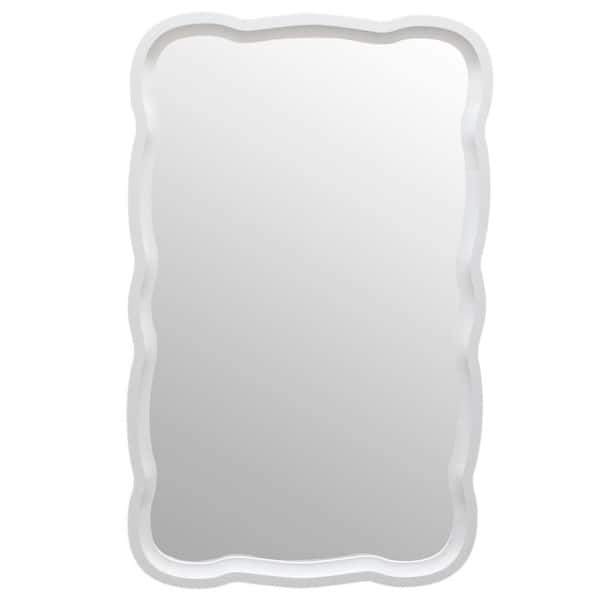 FUIN 23.5 in. W x 38 in. H Curved Wood Frame White Rectangle Mirror