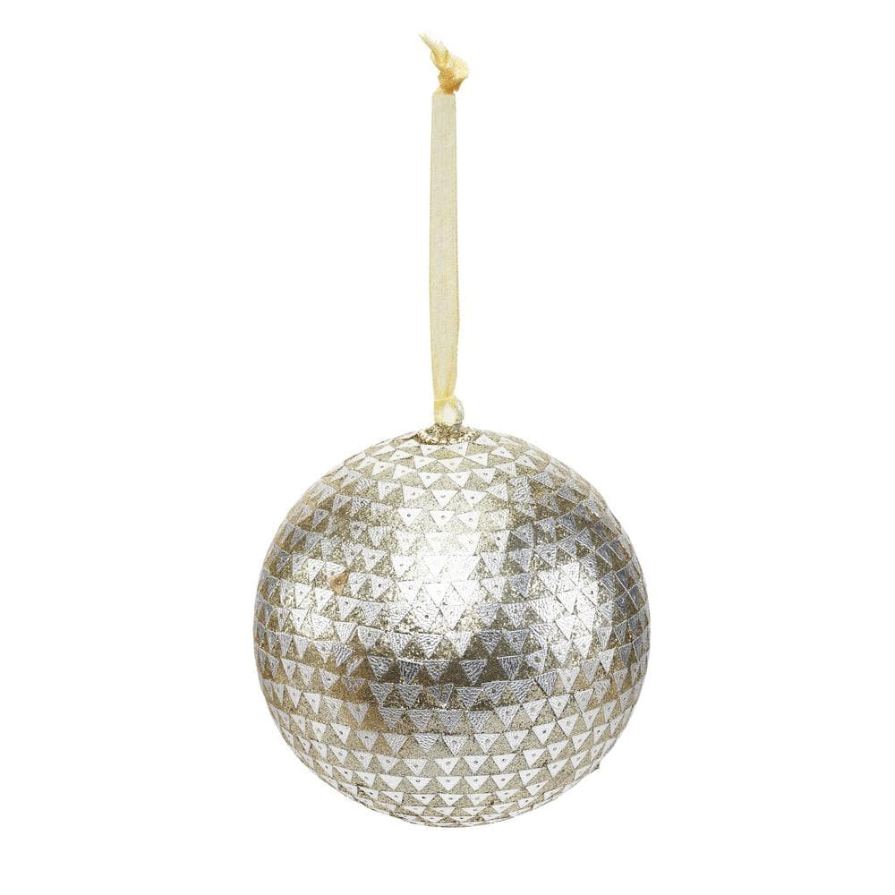 Mosaic Gold and Silver Sequenced Triangular Handcrafted Globe Christmas Orn