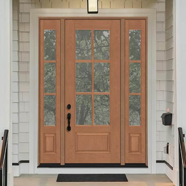 Regency 64 in. x 96 in. 3/4-6 Lite Clear Glass RH AutumnWheat Stain Mahogany Fiberglass Prehung Front Door w/Dbl 12in.SL