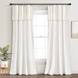 Modern Faux 52 in. W x 84 in. L Embroidered Edge With Attached Valance Window Curtain Panels in Light Linen