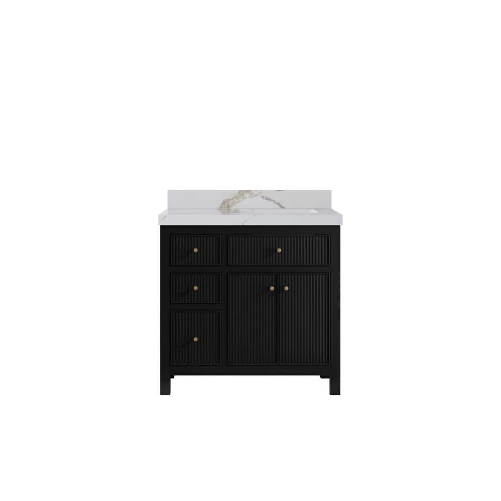 Sonoma 36 in. Right Sink Freestanding Black Bath Vanity with Calacatta Gold Quartz Top Unassembled price history on PriceWatchPro