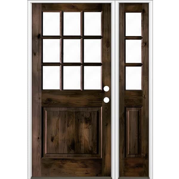 Krosswood Doors 50 in. x 80 in. Knotty Alder 2 Panel Left-Hand/Inswing Clear Glass Black Stain Wood Prehung Front Door w/Right Sidelite