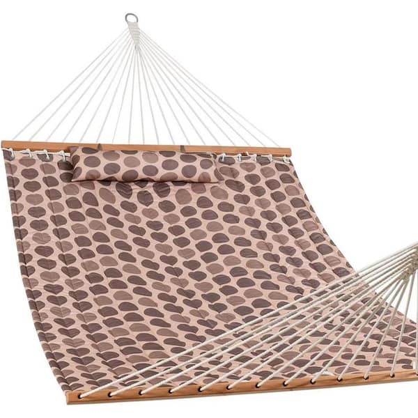 Unbranded 12 ft. 2 Person Quilted Fabric Hammock with Spreader Bar, Pillow and Chains (Floral Mocha)