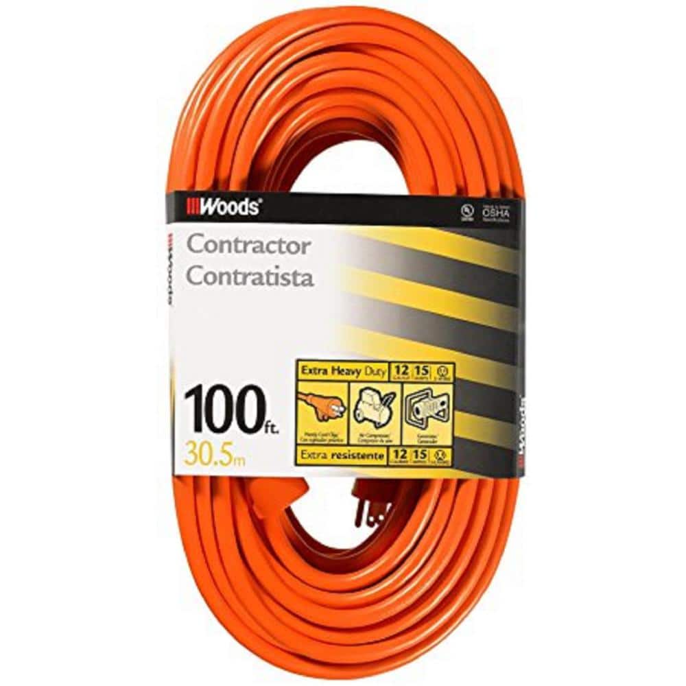 Woods 100 ft. 12/3 SJTW Outdoor Heavy-Duty Extension Cord, Orange 530 - The Home Depot