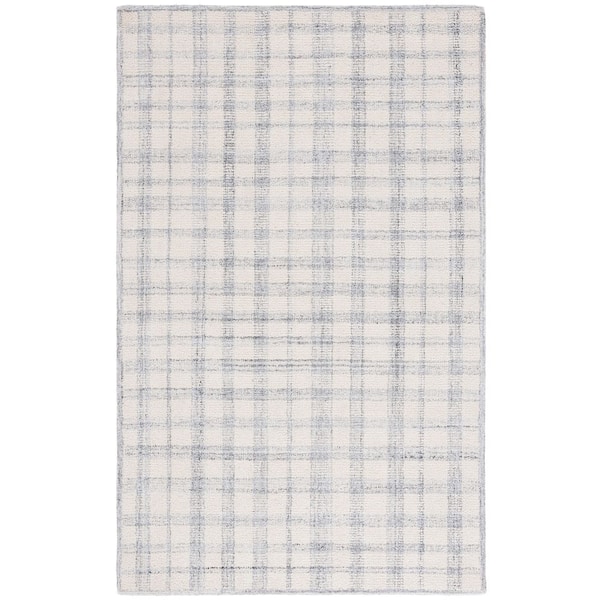 Abstract 3 ft. x 5 ft. Ivory/Gray Border Plaid Area Rug