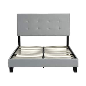 57.48 in. Gray Velvet Upholstered Wood Frame Full-Size Platform Bed with Pull Point Tufted Headboard, Strong Wood Slat