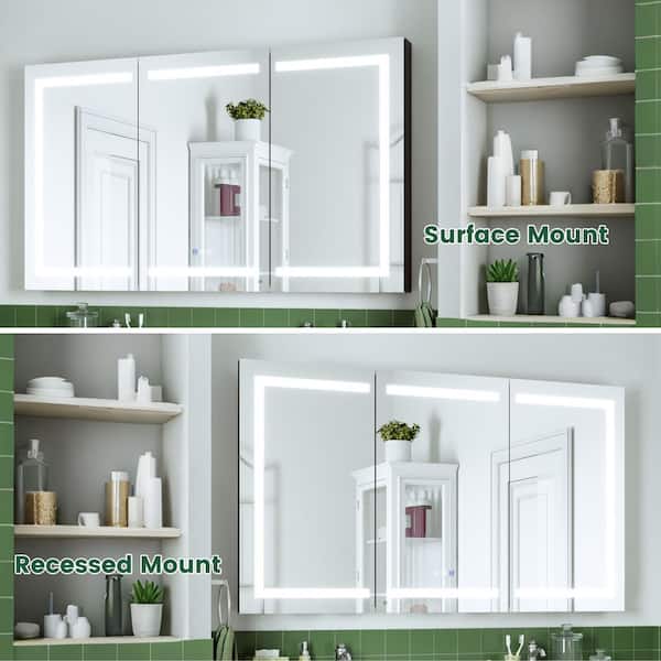 60 in. W x 36 in. H Rectangular Aluminum Dimmable LED Lighted Fogless Bathroom Medicine Cabinet with Mirror and Clock