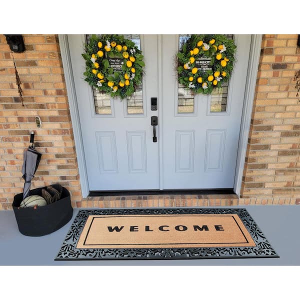 A1 Home Collections A1HC Welcome Flocked Entrance Door Mats Black/Beige 30  in. x 60 in. Rubber & Coir, Heavy Duty, Extra Large Size Doormat  A1HC200112WEL-N - The Home Depot