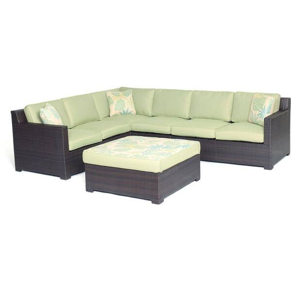 Hanover Metropolitan Brown 5-Piece Aluminum All-Weather Wicker Patio Seating Set with Avocado Green Cushions