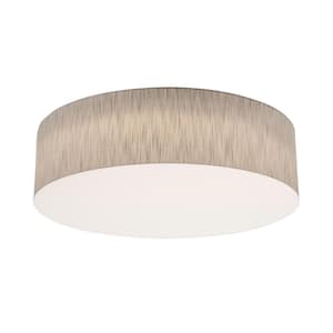 24 in. 3-Light Jute, White Transitional Flush Mount with Shade