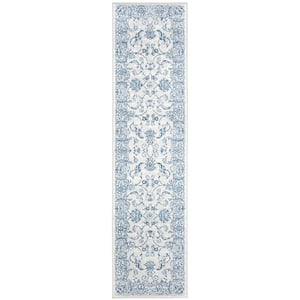 Brentwood Light Gray/Blue 2 ft. x 14 ft. Speckled Floral Border Runner Rug