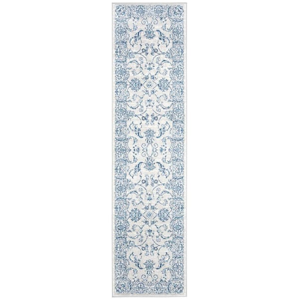 SAFAVIEH Brentwood Light Gray/Blue 2 ft. x 16 ft. Speckled Floral Border Runner Rug