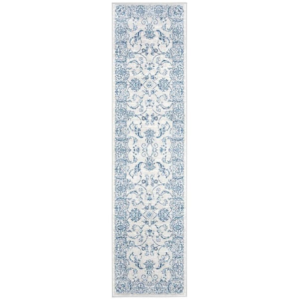 SAFAVIEH Brentwood Light Gray/Blue 2 ft. x 6 ft. Speckled Floral Border ...