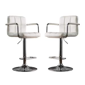 Lennocx 42.75 in. White Low Back Metal Bar Stool with Faux Leather Seat (Set of 2)