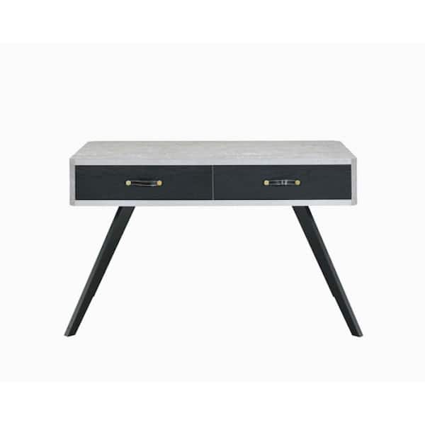 Tatahance 47 in. x 24 in. x 30 in. Faux Concrete and Black 2-Drawer Writing Desk