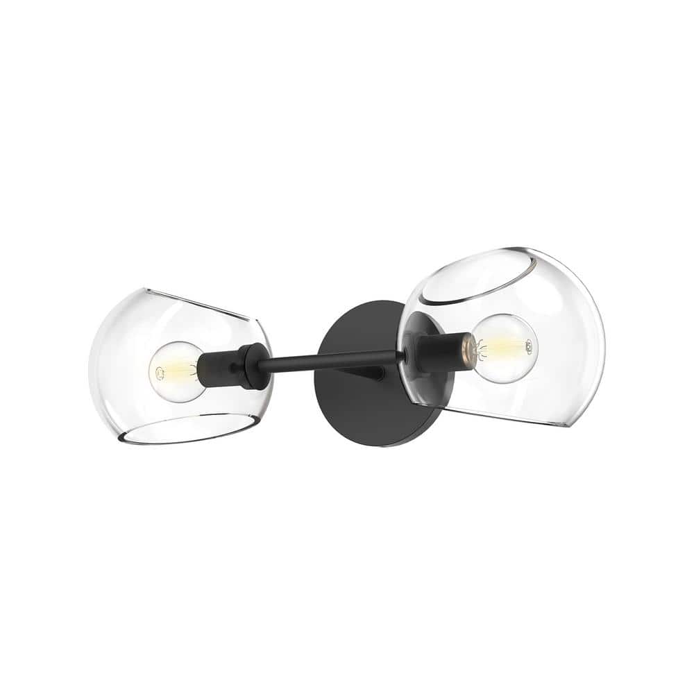 Willow Matte Black 2-Light Vanity with Clear Glass Shades