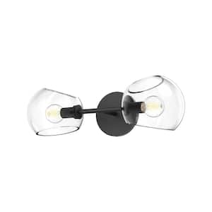 Willow 17-in 2 Light 60-Watt Clear Glass/Matte Black Vanity Light