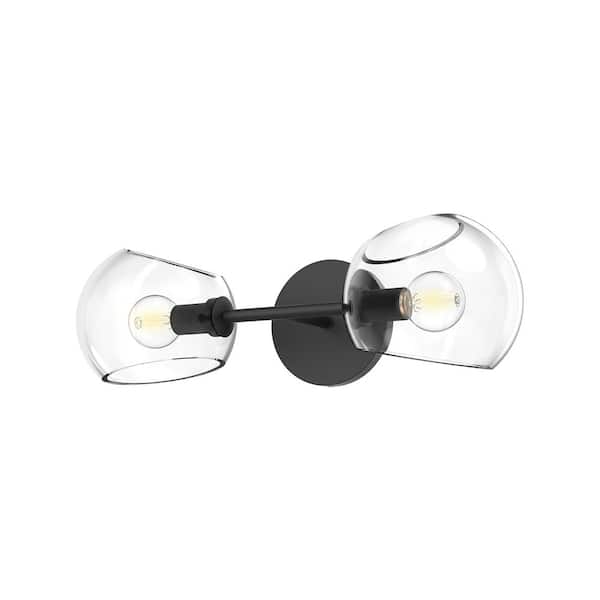 Willow 17-in 2 Light 60-Watt Clear Glass/Matte Black Vanity Light