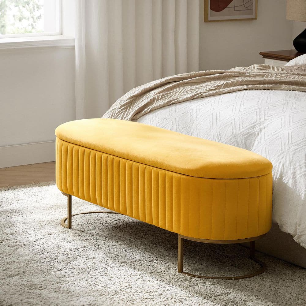 JAYDEN CREATION Drotar Mustard Modern Storage Bench with Metal