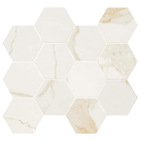 MSI Ader Calacatta 3 in. Hexagon 12 in. x 12 in. Matte Porcelain Mesh-Mounted Mosaic Tile (0.84 sq. ft./Each)