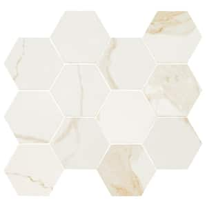 Ader Calacatta 3 in. Hexagon 12 in. x 12 in. Matte Porcelain Mesh-Mounted Mosaic Floor and Wall Tile (6.88 sq. ft./Case)