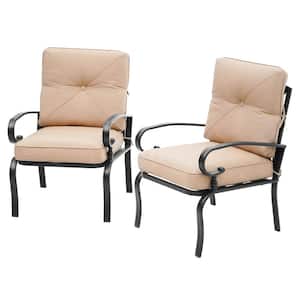 Cushioned Black Metal Outdoor Dining Chair with Brown Cushions (2-Pack)