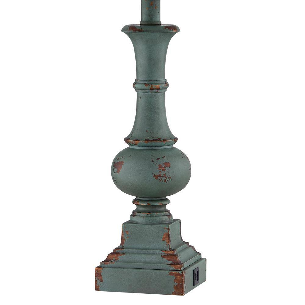 Distressed Dark Green 25.5'' Touch Table Lamps Set with Fabric Shades