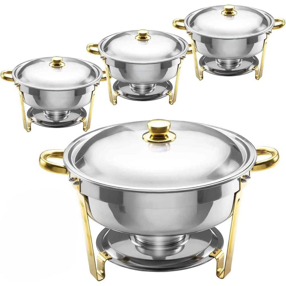 4 Pick 6 Qt. Gold and Silver Stainless Steel Chafing Dish Set with Upgraded Capacity, Safe Smooth Edges, Stable Design