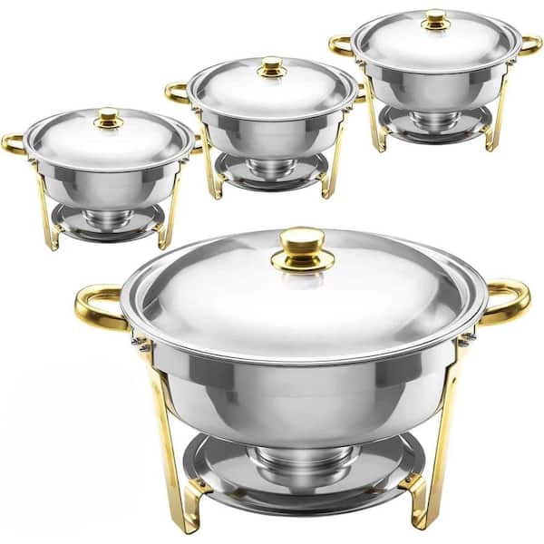 4 Pick 6 Qt. Gold and Silver Stainless Steel Chafing Dish Set with Upgraded Capacity, Safe Smooth Edges, Stable Design