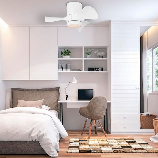 Tilton 22 in. Matte White Flush Mount Standard Ceiling Fan with White Adjustable LED light, DC Motor, and Remote Control